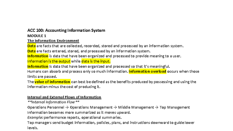 ACC 100: Accounting Information System - Module 1 Overview - Studocu