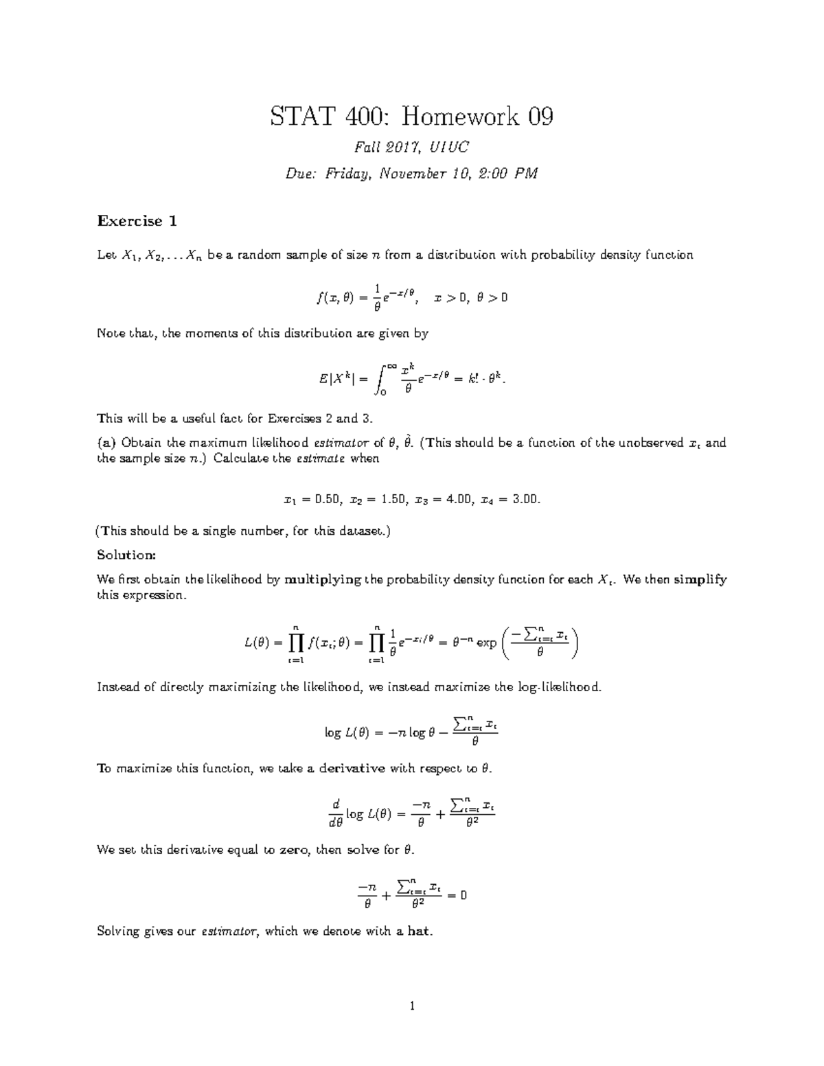 STAT400 - Homework 9 - STAT 400: Homework 09 Fall 2017, UIUC Due ...