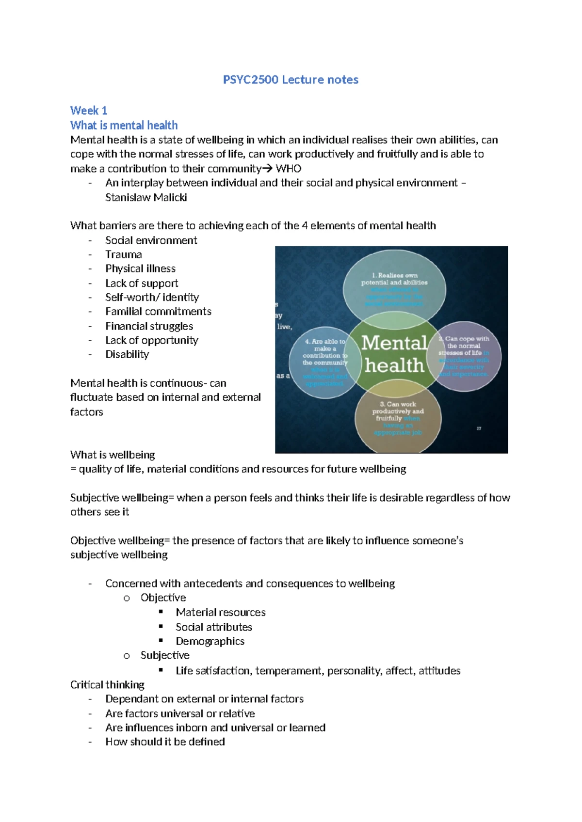 PSY 101: Week 1 Lecture Notes on Psychological Concepts and Theories ...
