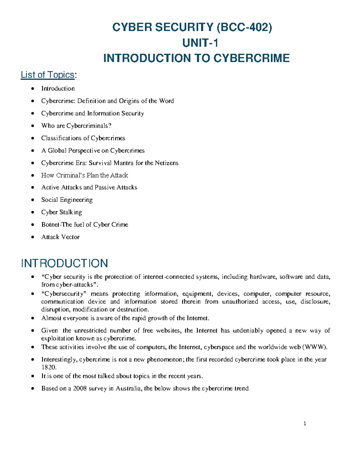 CS 101: Introduction to Cybercrime - Key Concepts and Definitions - Studocu