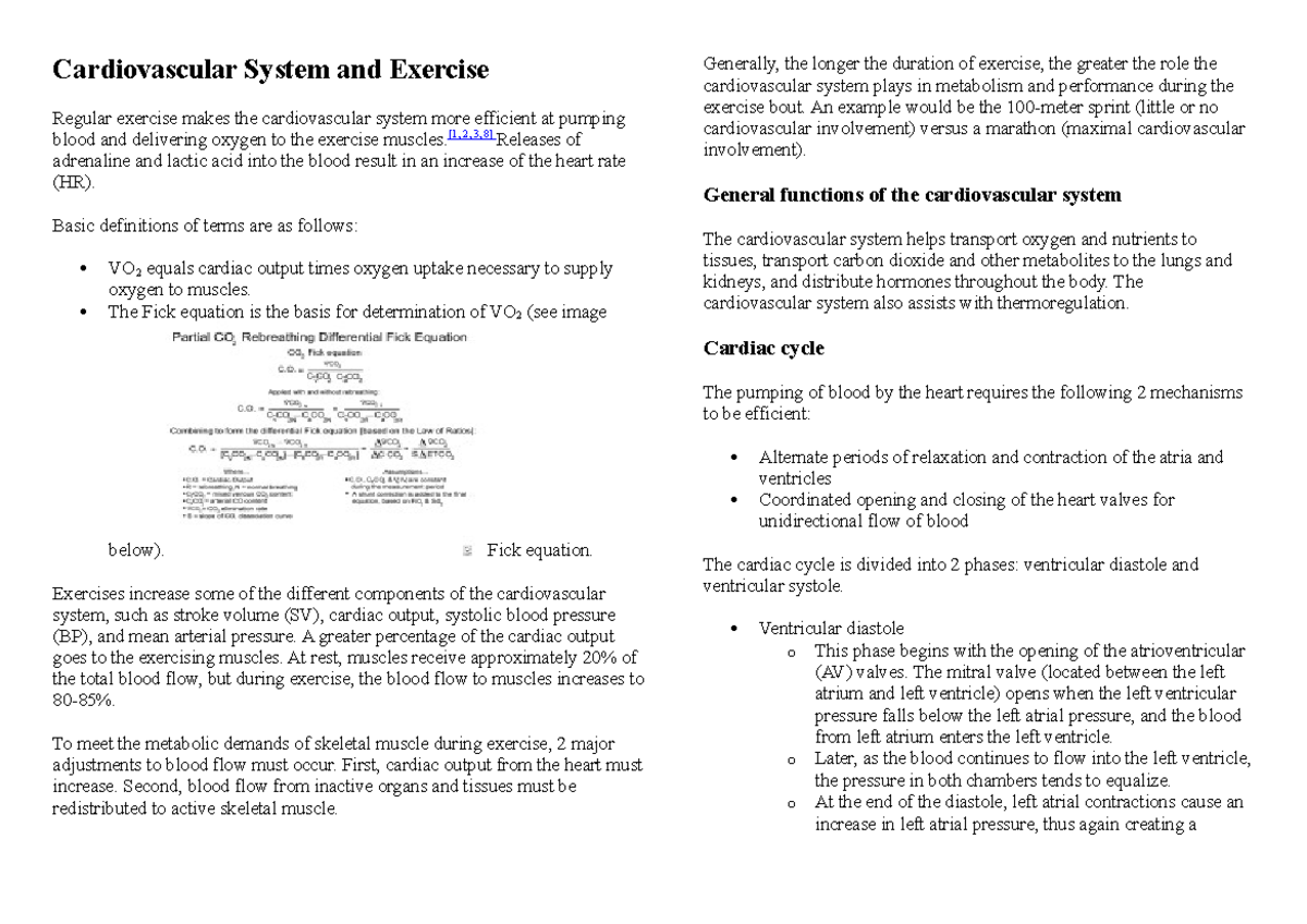Cardiovascular System and Exercise - Cardiovascular System and Exercise ...