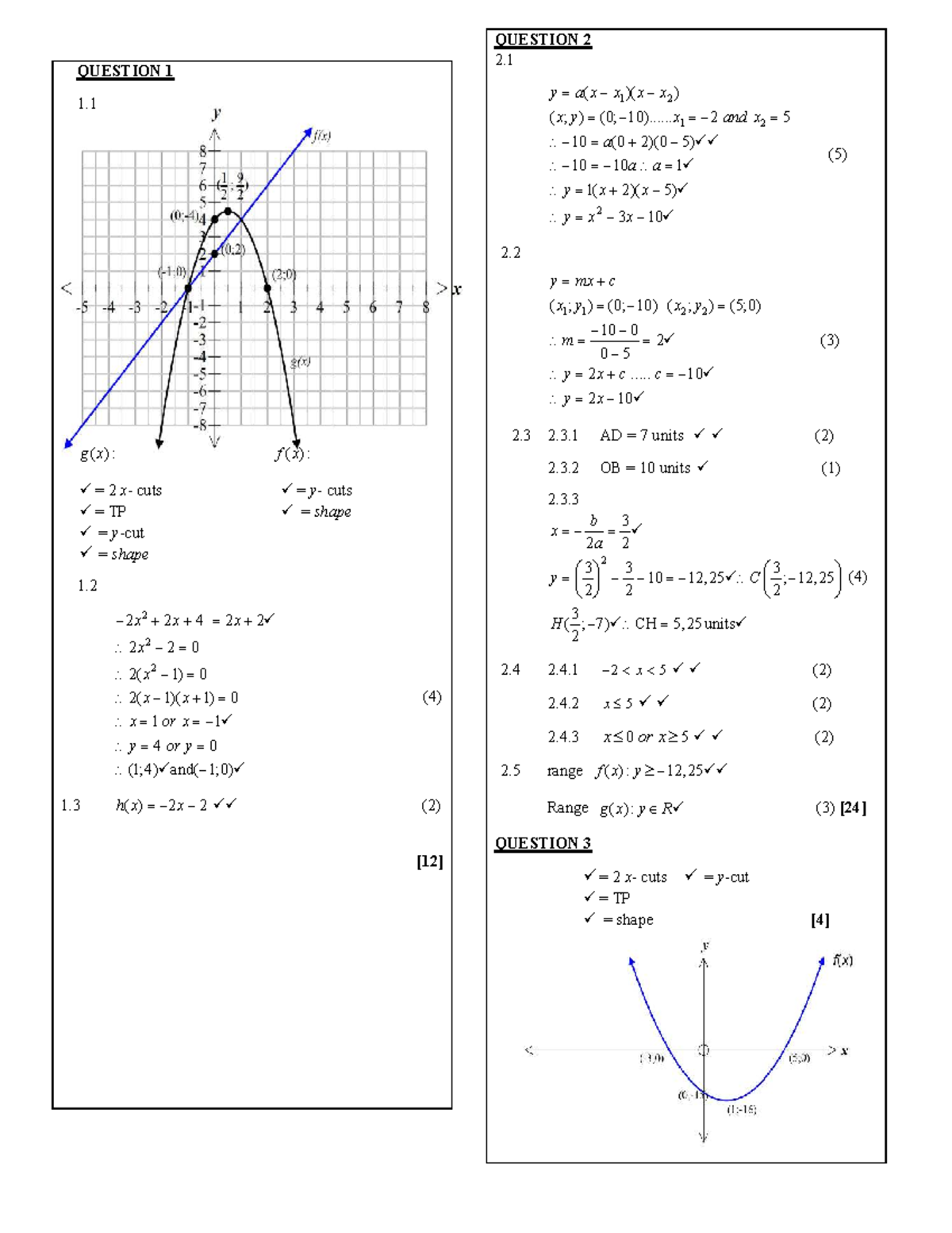 Grade 11 Functions Revision Activities: Questions & Solutions - Studocu