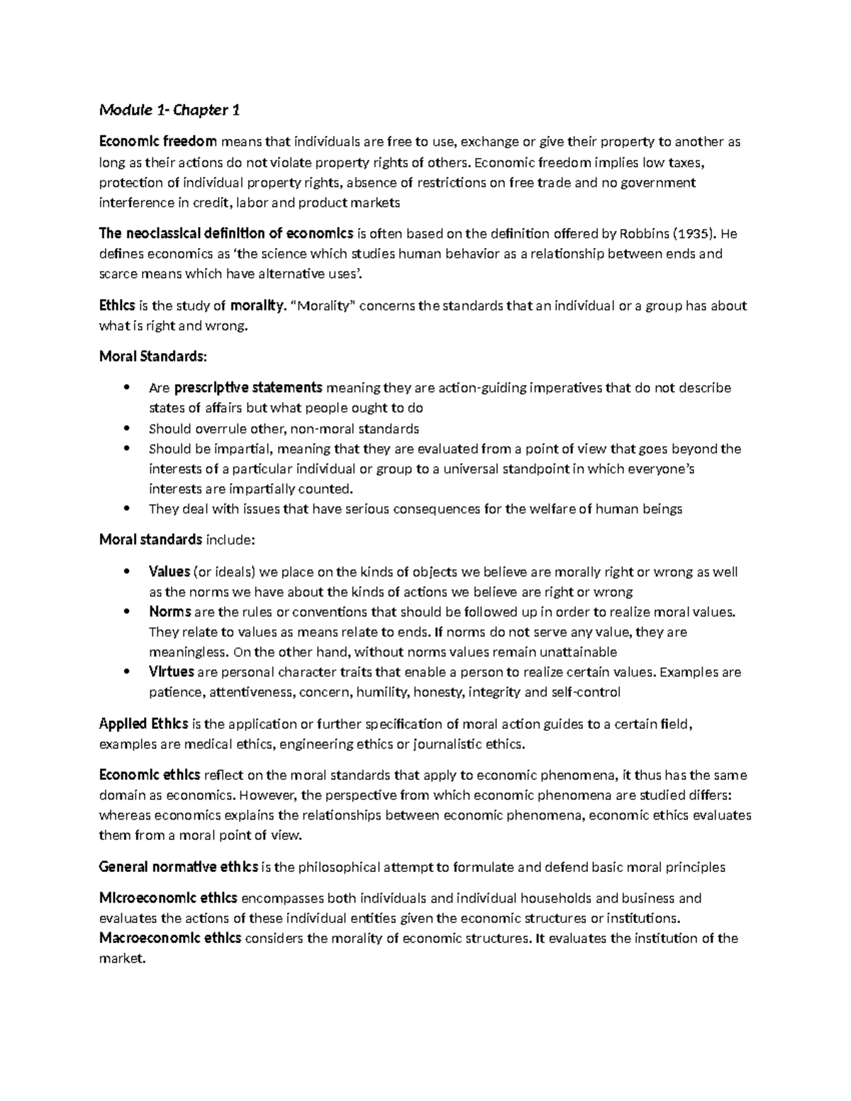 PHIL 101: Philosophy and Ethics Final Notes on Economic Freedom and ...
