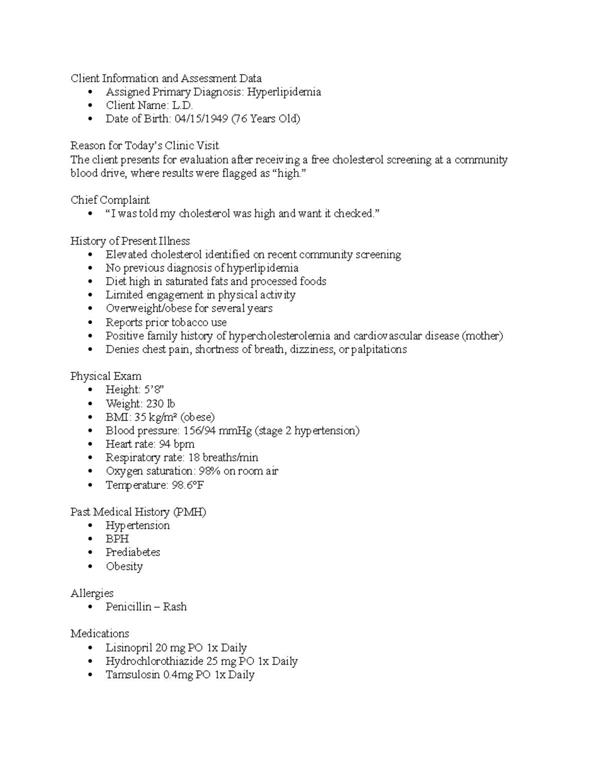 NUR 302 Week 2 Discussion: Client Assessment & Management Plan for ...