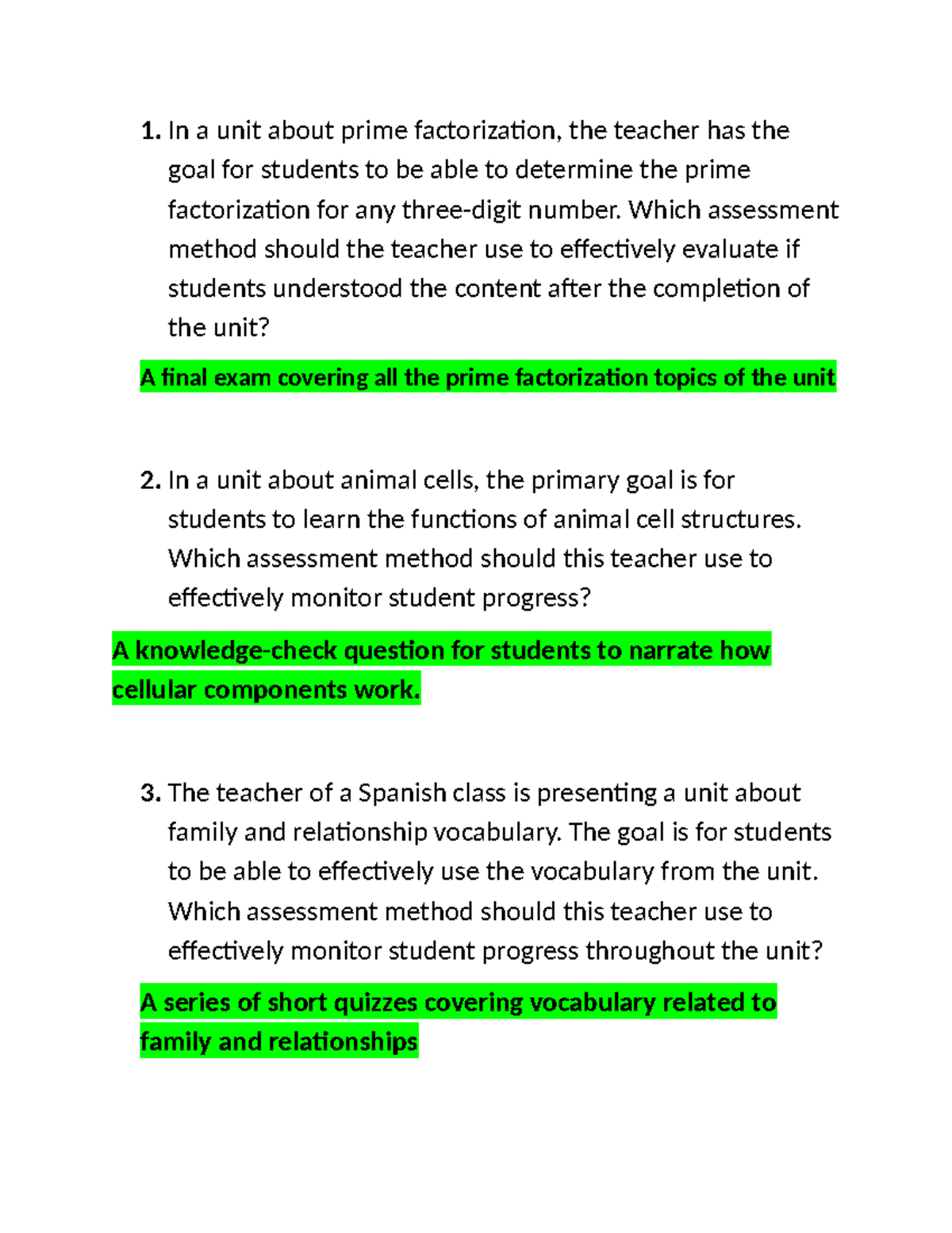 D659 Pre-Assessment Questions: Evaluating Student Understanding - Studocu