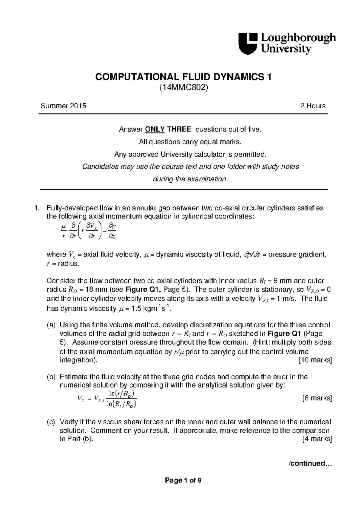 Computational Fluid Dynamics I (14MMC802) Summer Exam Questions - Studocu