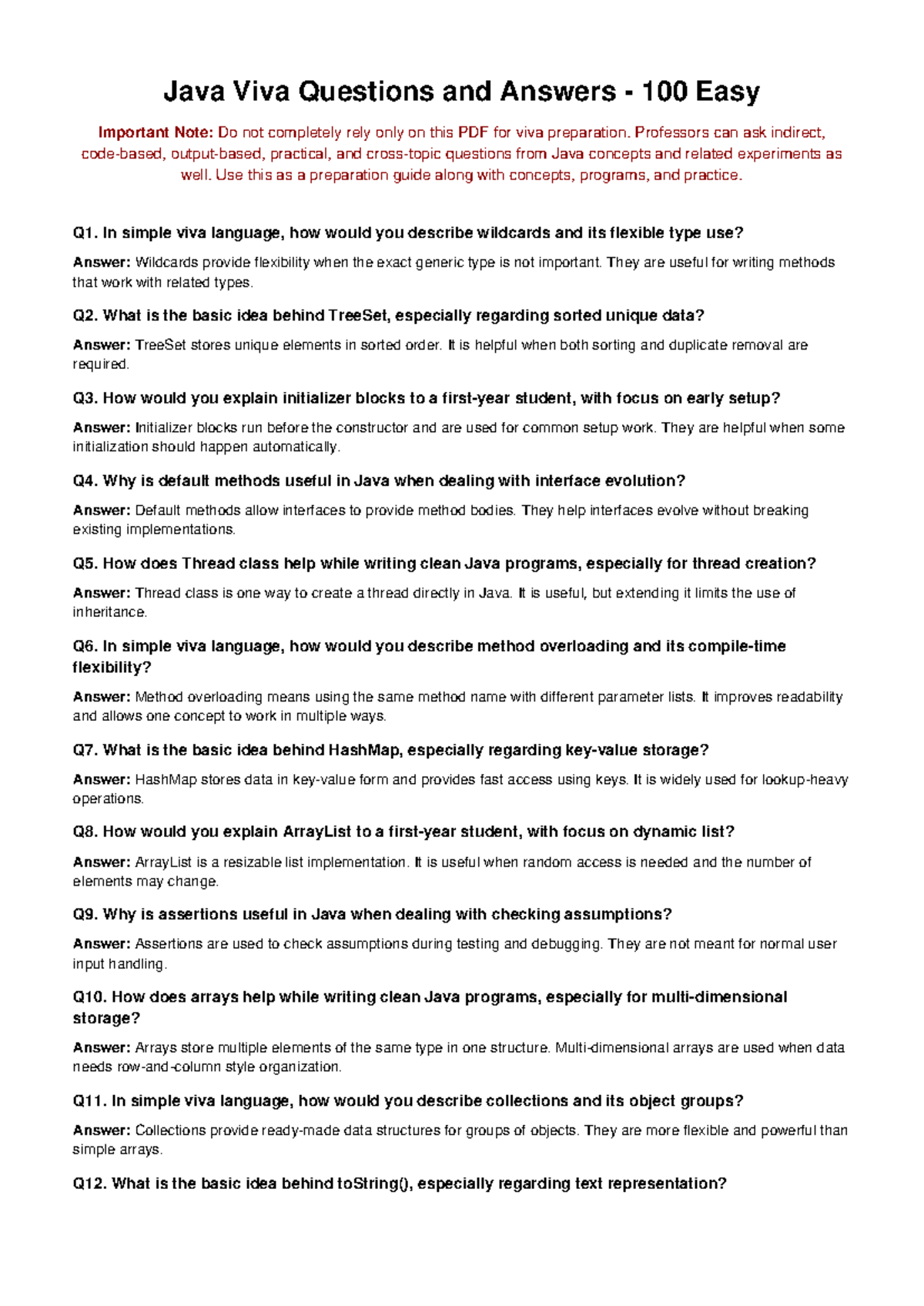 Java Viva Questions and Answers - Easy Final Exam Guide - Studocu