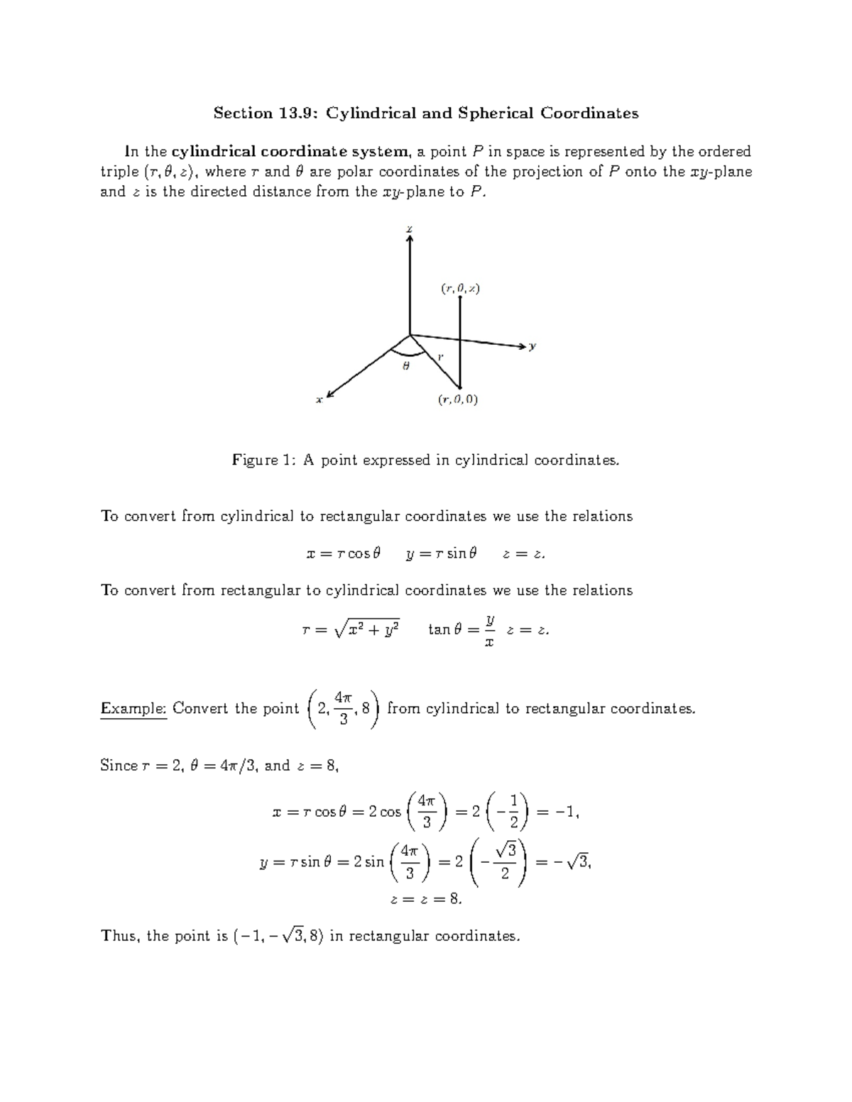 Cylindrical & Spherical Coordinates - Section 13.9 Lecture Notes - Studocu