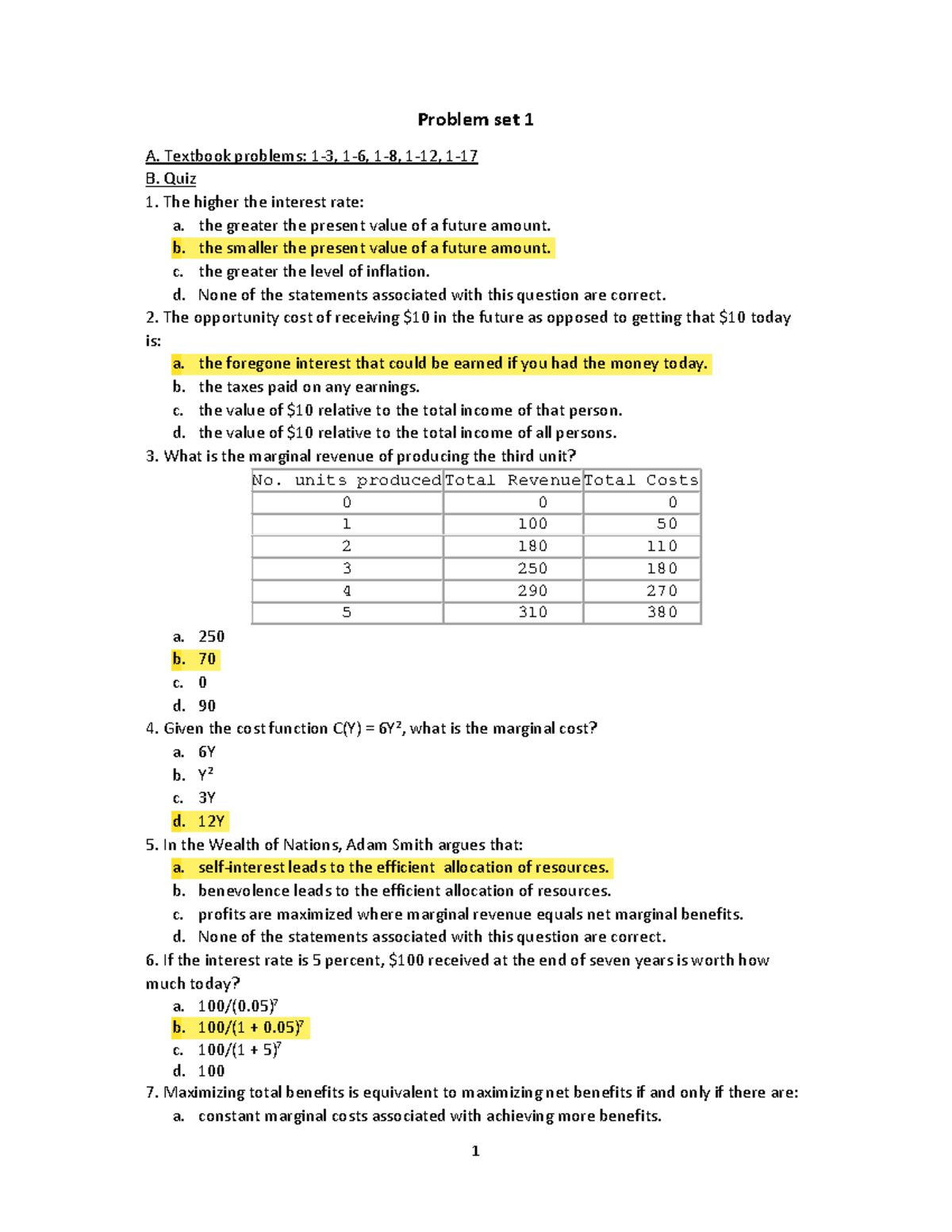 Problem Set 1-9: Textbook Problems & Quizzes for Economics Course - Studocu