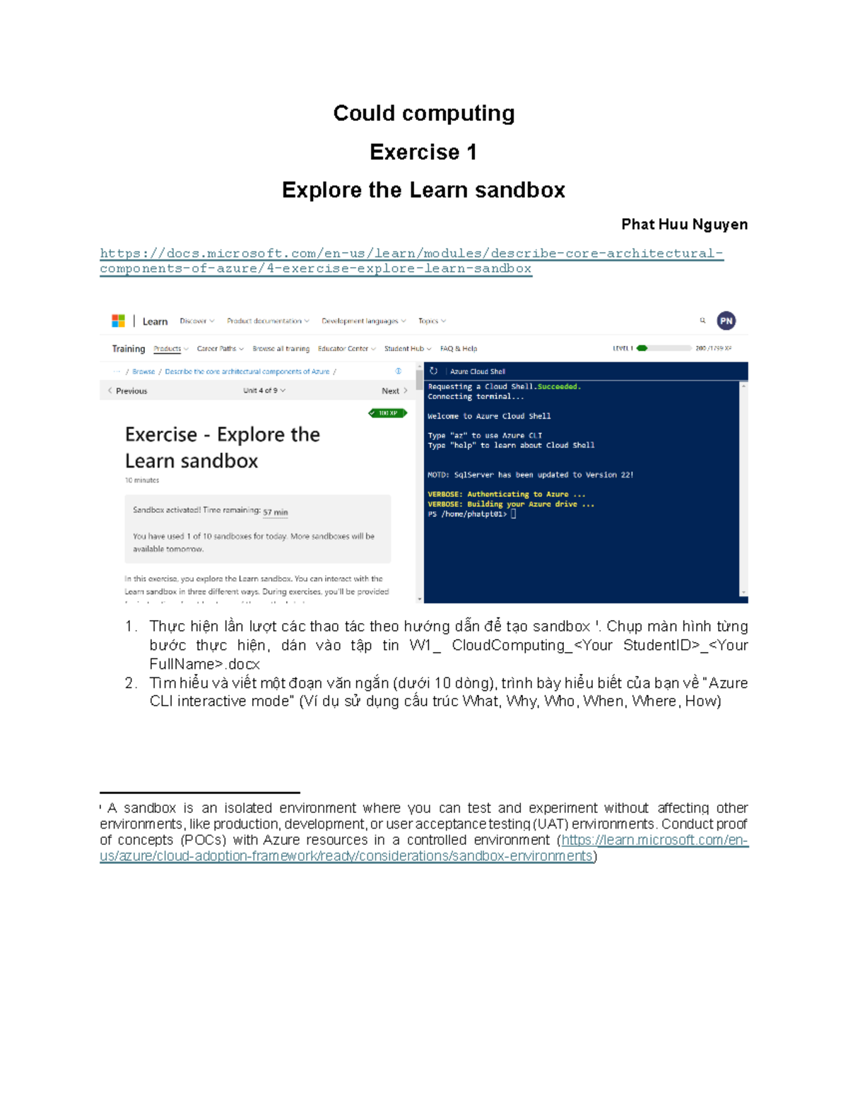 Excercise 01 - Explore the Learn sandbox - Could computing Exercise 1 ...