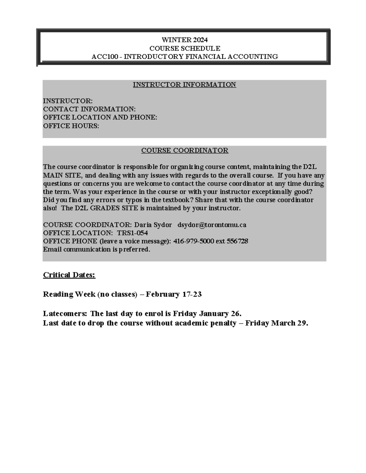 ACC100 - Course Schedule - Winter 2024 - WINTER 2024 COURSE SCHEDULE ...