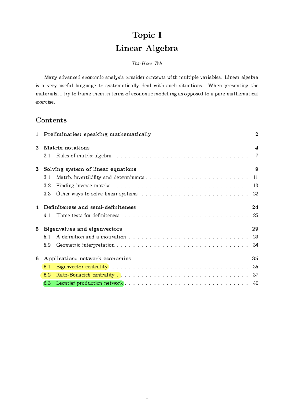 HE1004 Lecture Notes: Linear Algebra in Economic Analysis - Studocu