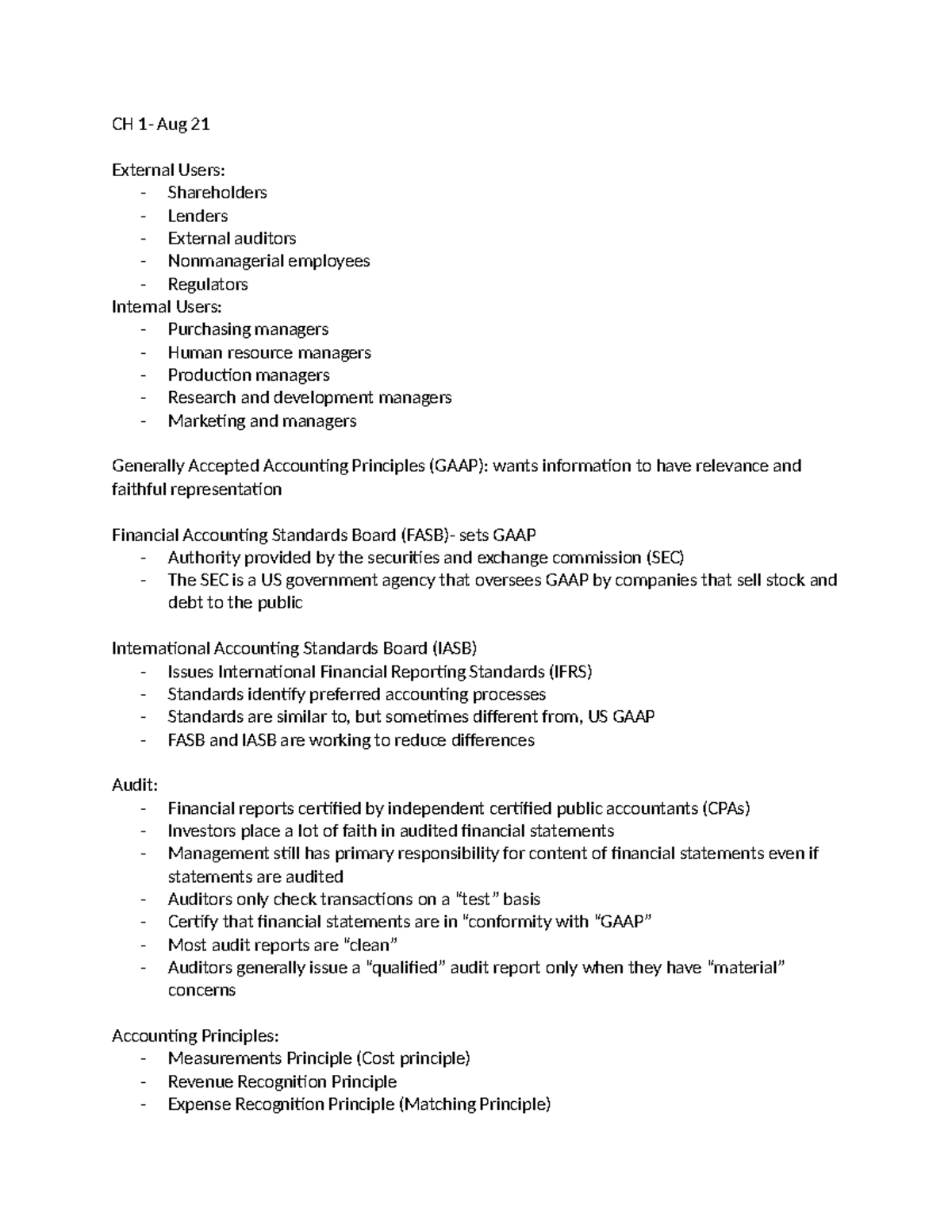 CH 1- ACC - Chapter 1 notes - CH 1- Aug 21 External Users ...