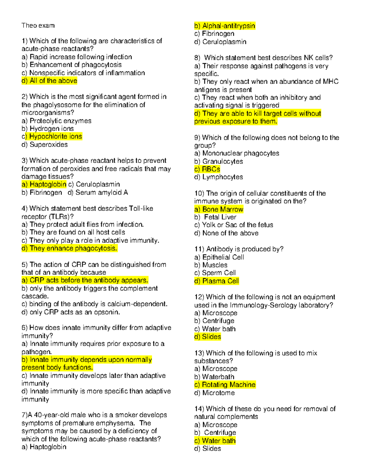 Theoretical-IMSE - Practice Exam on Acute-Phase Reactants and ...