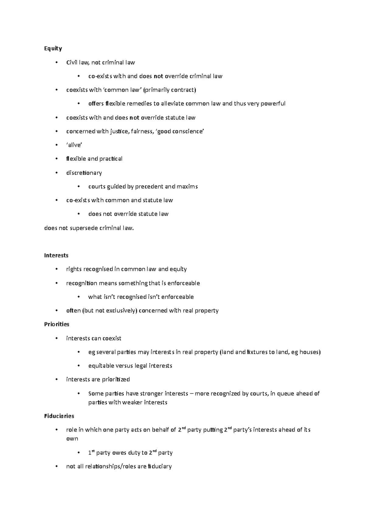Equity revision - Equity - Civil law, not criminal law - co-exists with ...