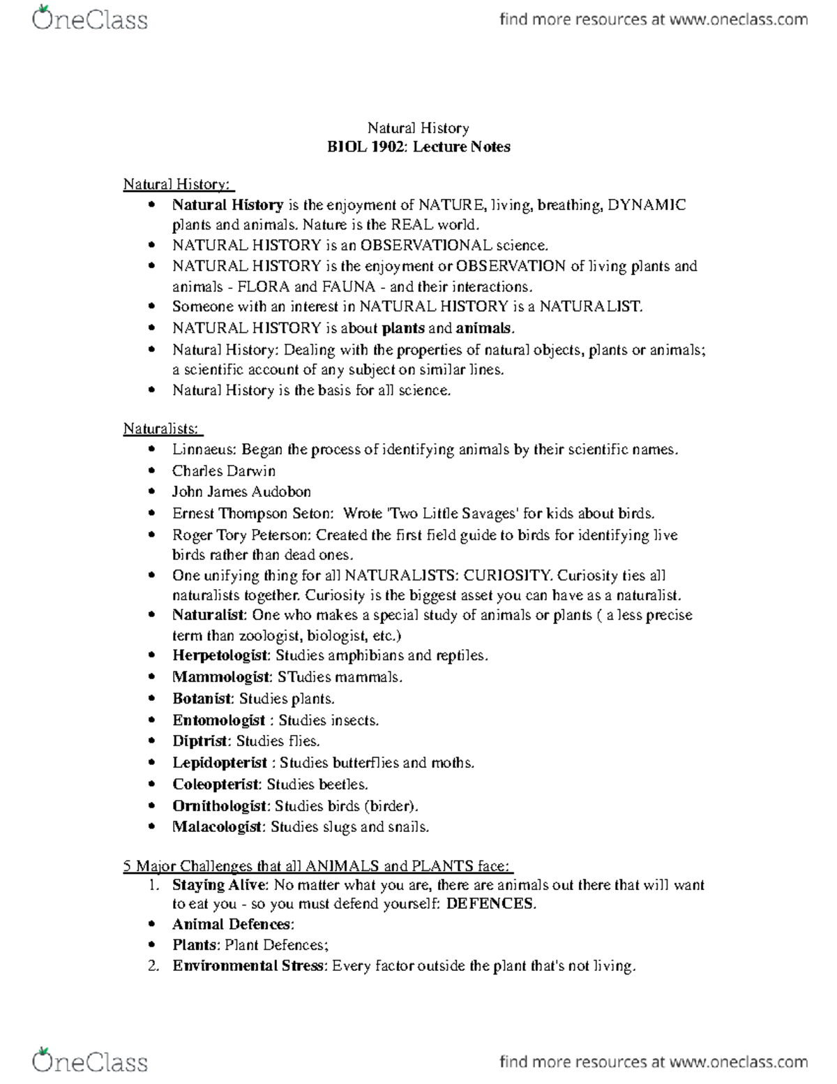 Natural History BIOL 1902: Comprehensive Lecture Notes on Flora and ...