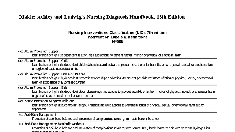 Nursing Interventions Classification (NIC) 7th Edition: Label ...