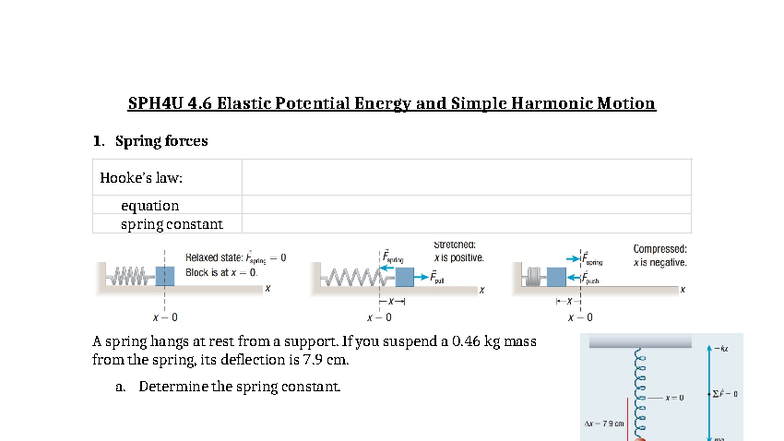 SPH4U 4.6 Elastic Potential Energy & SHM: Spring Forces Analysis - Studocu