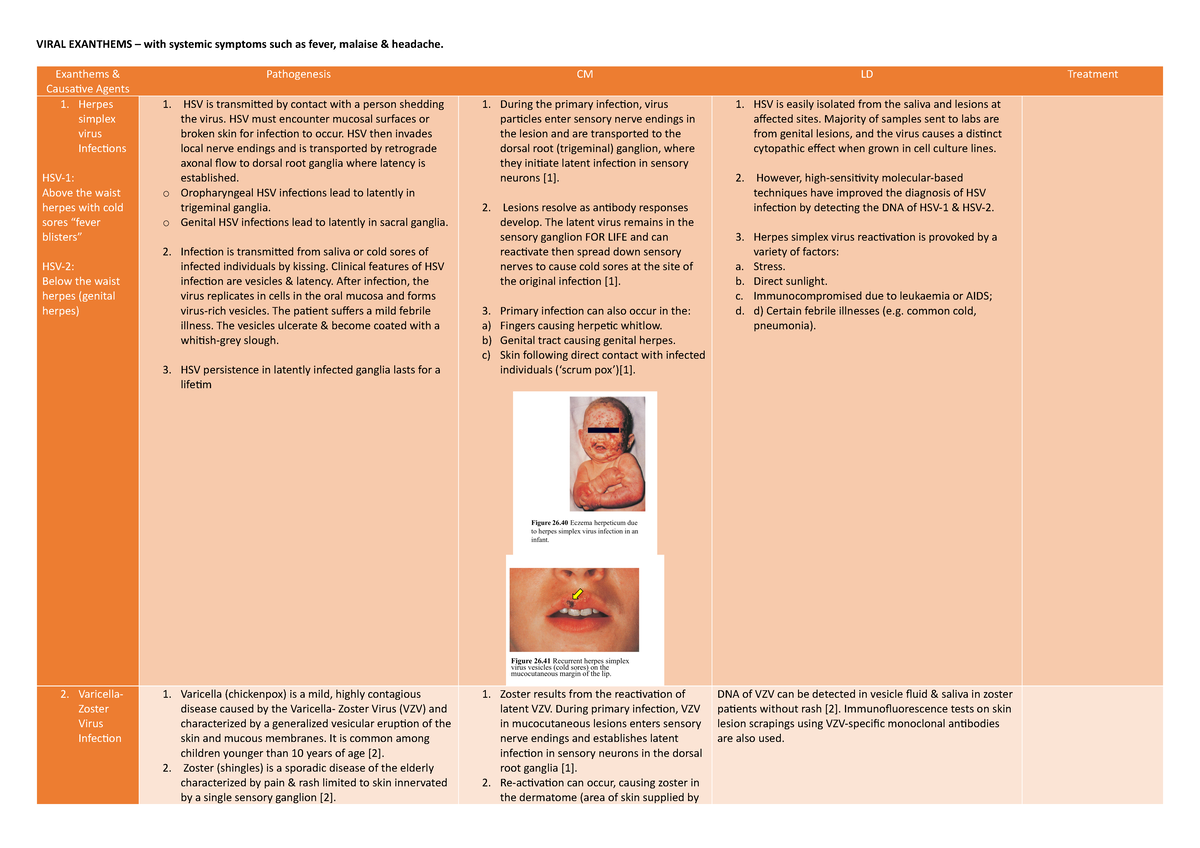 Micro MSK Notes - VIRAL EXANTHEMS – with systemic symptoms such as ...