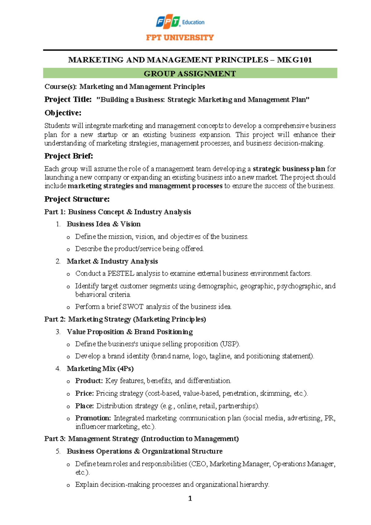 MKG101 Group Assignment: Strategic Marketing & Management Plan - Studocu