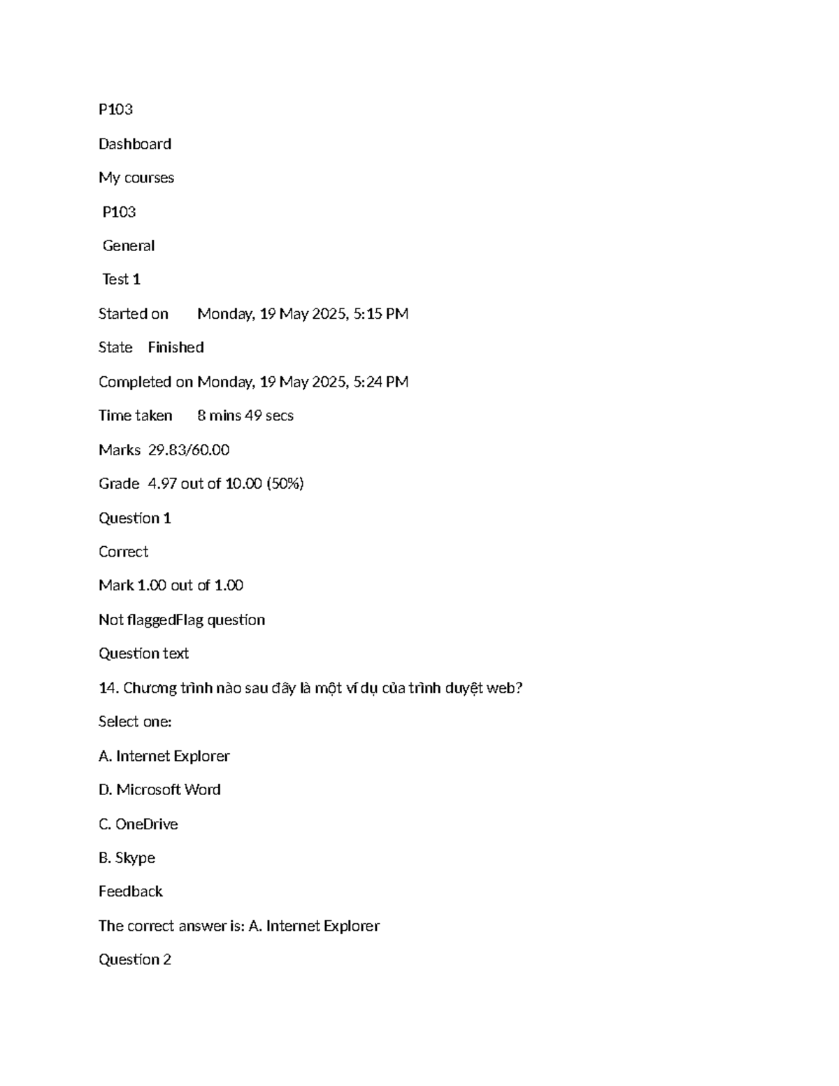 P103 General Test 1: TIN HOC DAI CUONG Review and Answers - Studocu