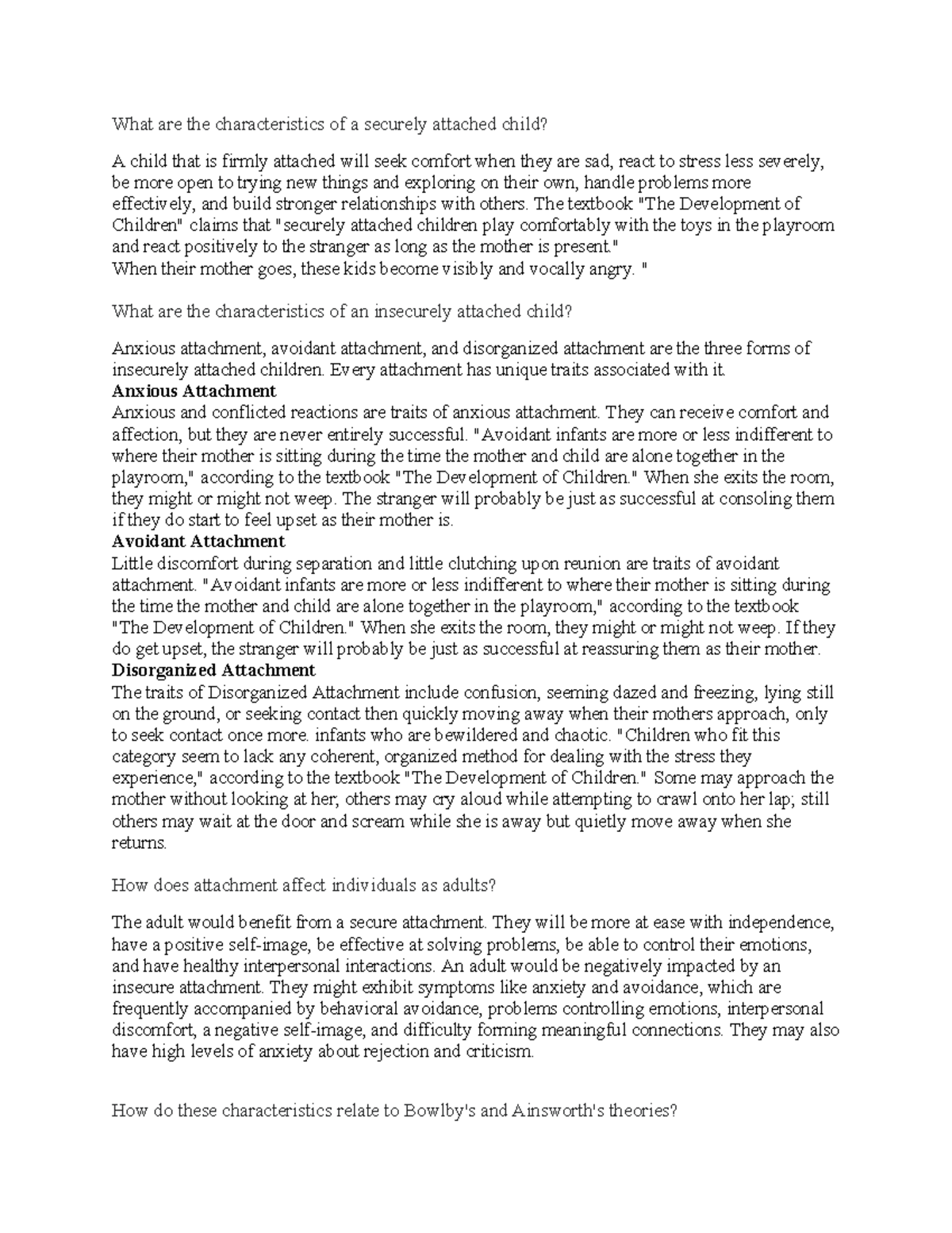 PSY 319 Discussion Post 3-1: Impact of Secure and Insecure Attachment ...