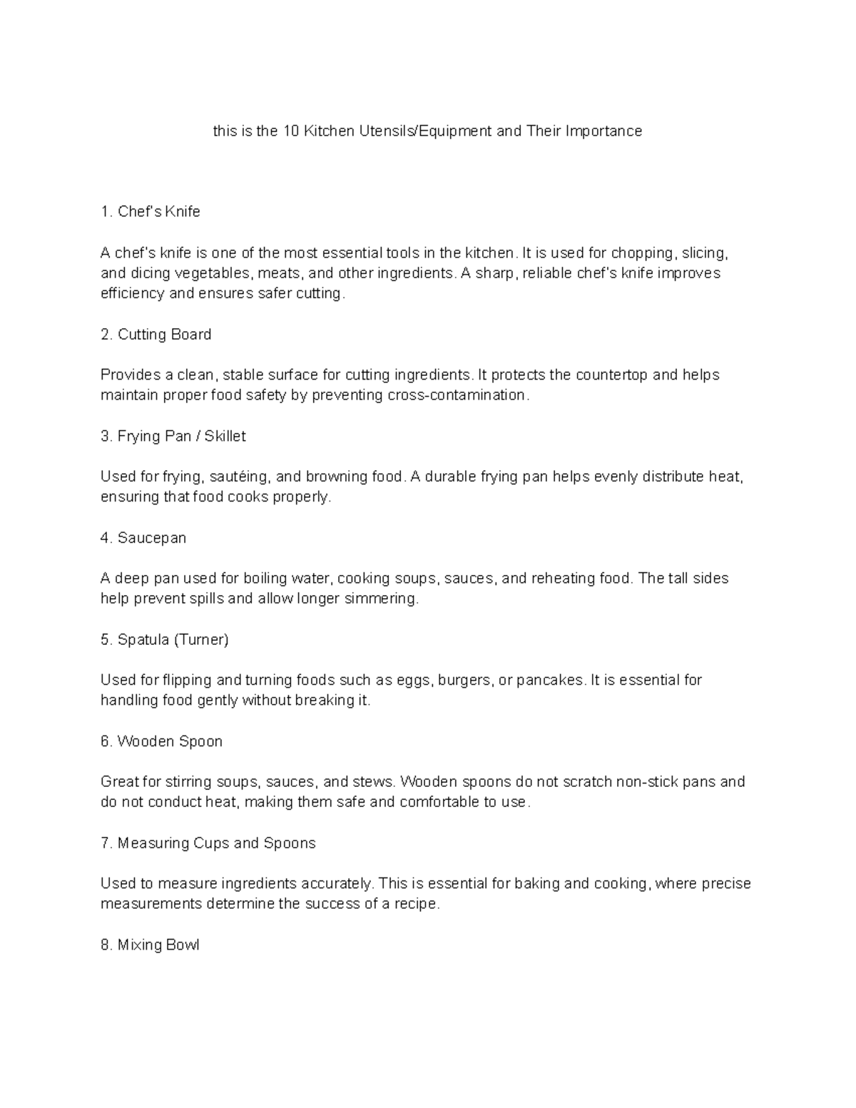 Essential Kitchen Tools and Their Importance: A Guide - Studocu