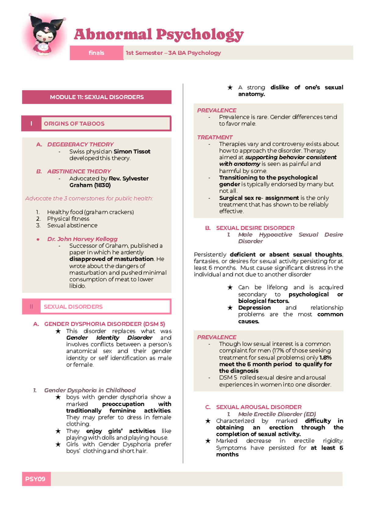 Abnormal Psychology PSY09 Final Exam Review - 1st Semester 3A - Studocu