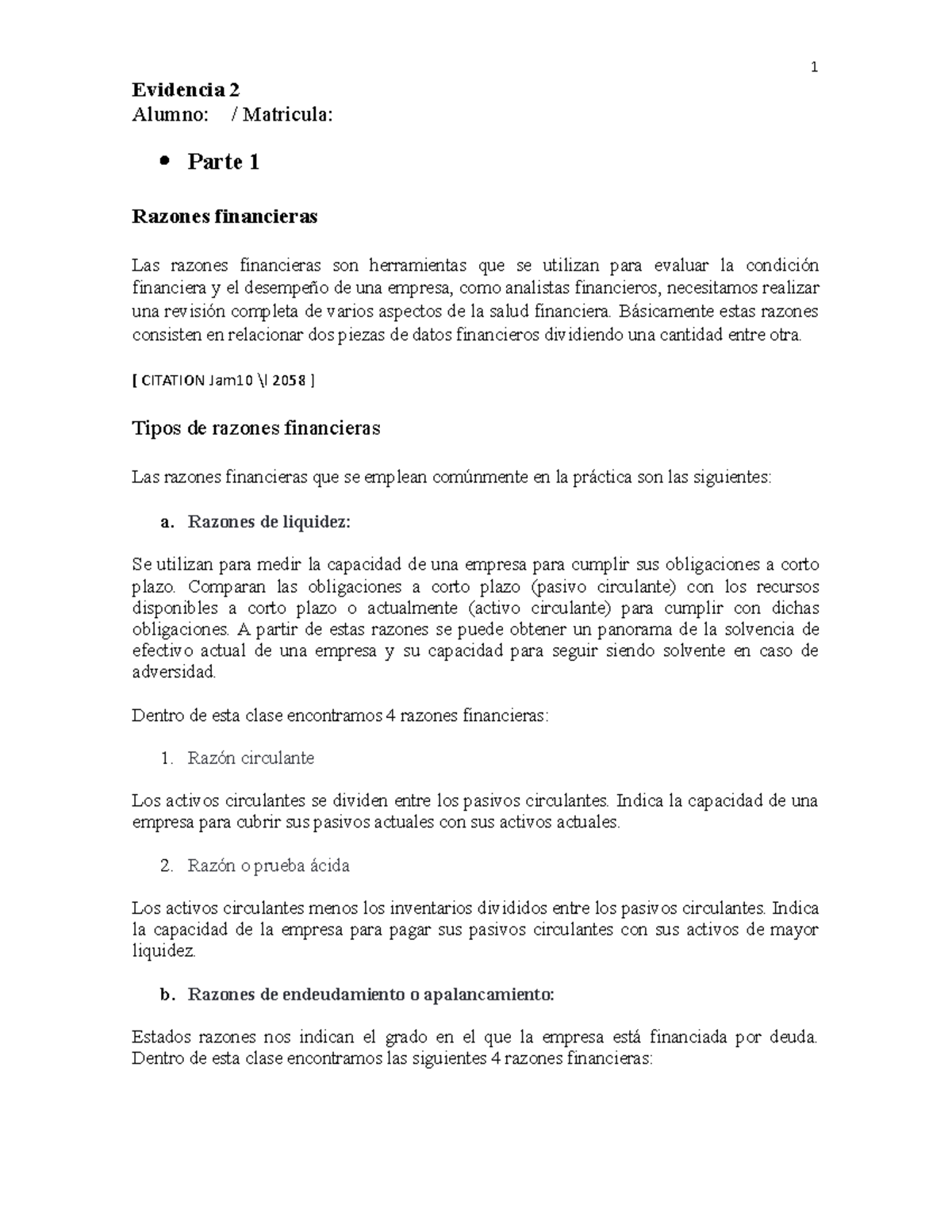 Razones Financieras y Análisis del Desempeño Empresarial - EVIDENCIA 2 ...