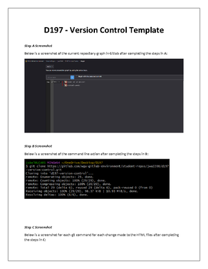 D197 - Version Control Template - Step D Two Screenshots Below is a ...