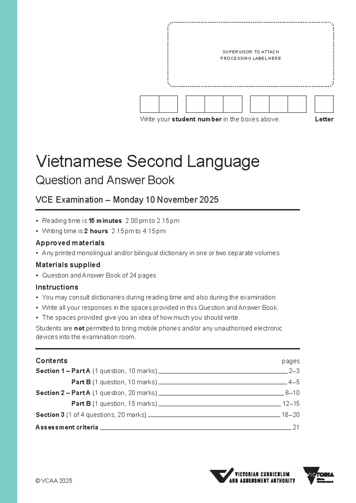 2025 VCE Vietnamese Second Language Exam - Question & Answer Book - Studocu