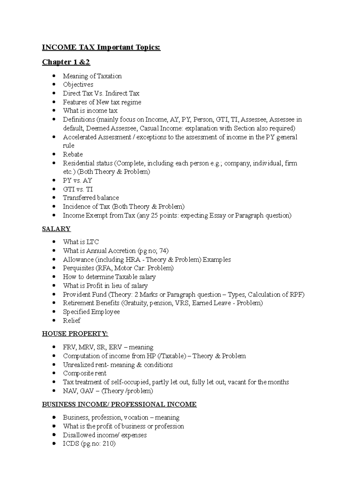 S5 IT Important Topics: Income Tax Overview & Key Concepts - Studocu