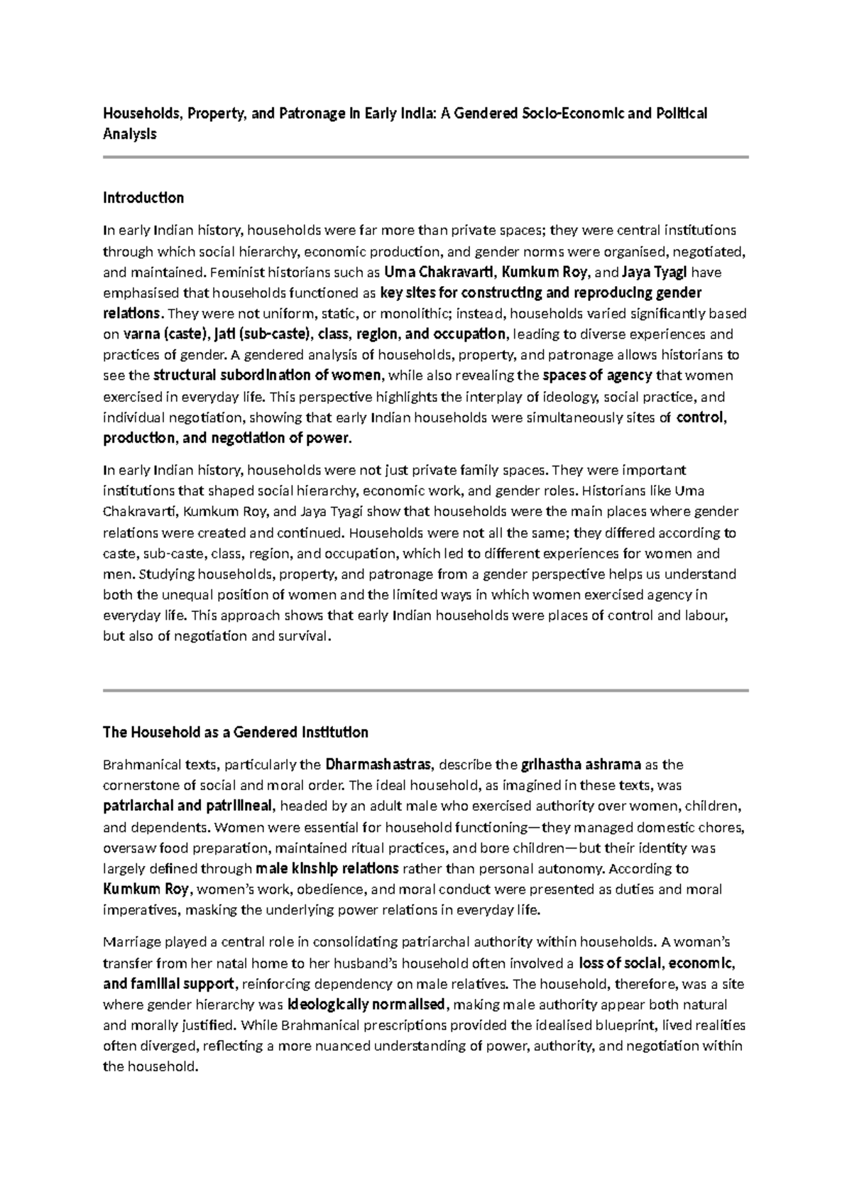 Households and Gender Dynamics in Early Indian History: A Study - Studocu