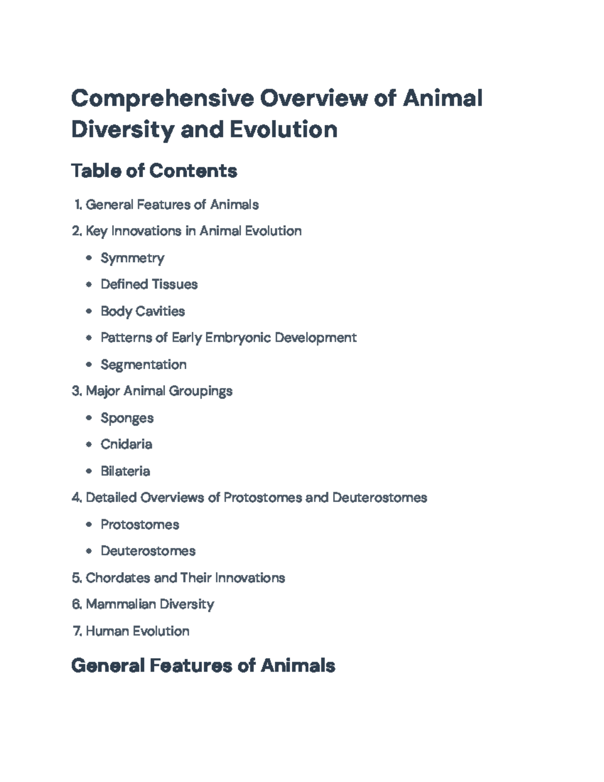 Comprehensive Overview of Animal Diversity and Evolution (BIO101 ...