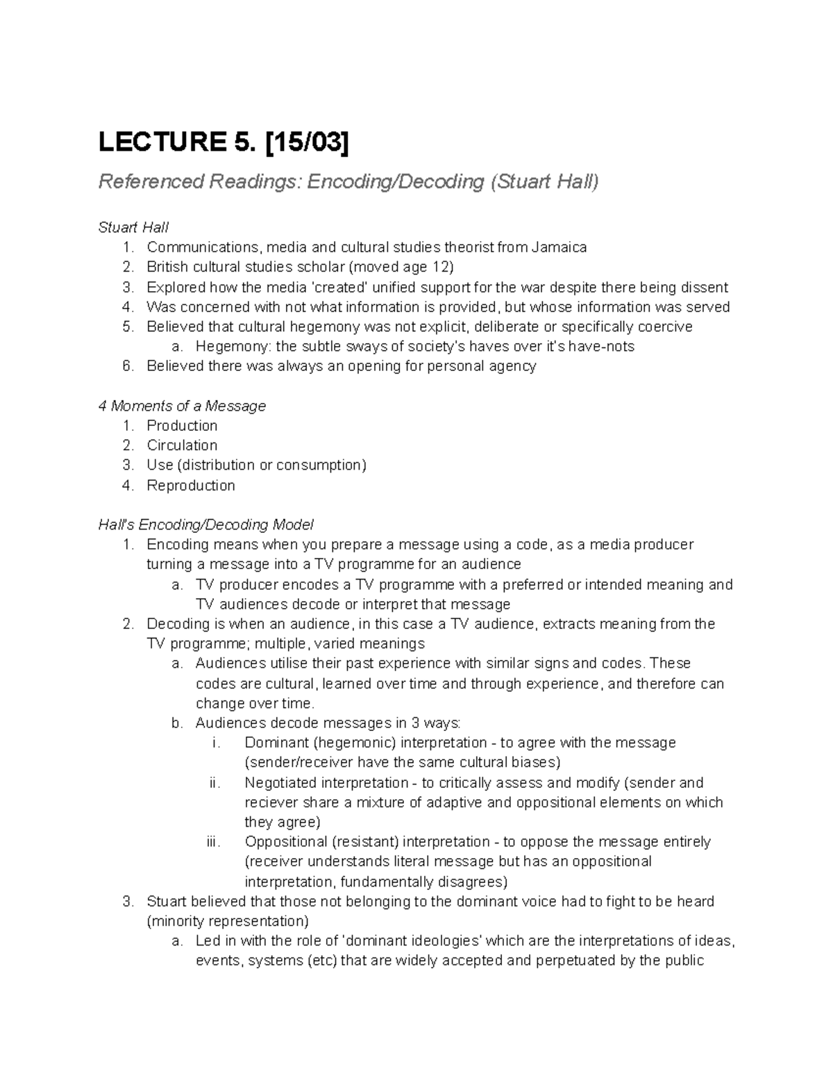 mfco103: lecture 6 [encoding/decoding] - LECTURE 5. [15/03] Referenced ...