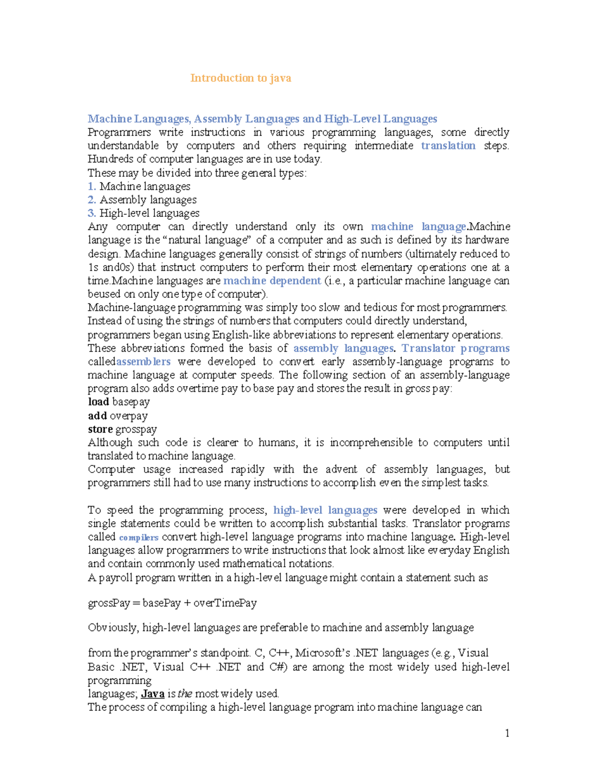 Chapter 1: Introduction to Java Programming Languages and Concepts ...