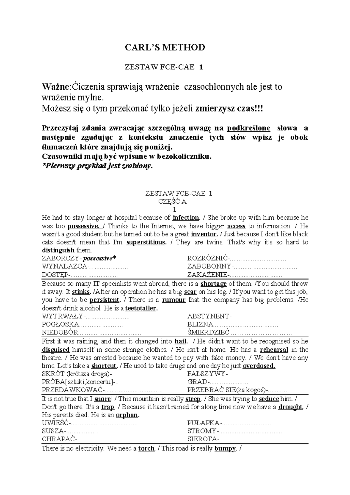 Testfcecae 1 (2) - Metoda Carla - CARL’S METHOD ZESTAW FCE-CAE 1 Ważne ...