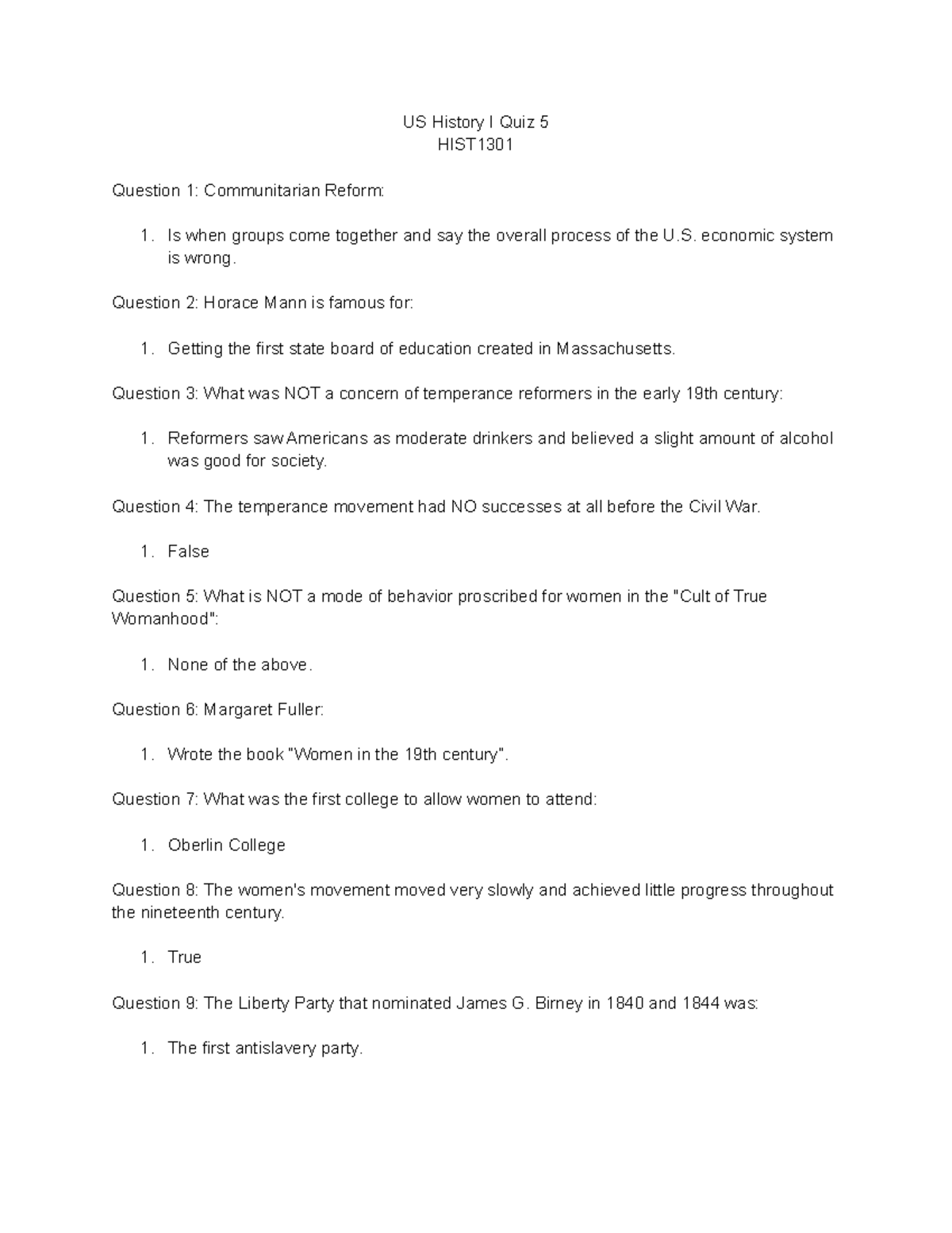 HIST US History I Quiz 5: Key Topics and Concepts - Studocu