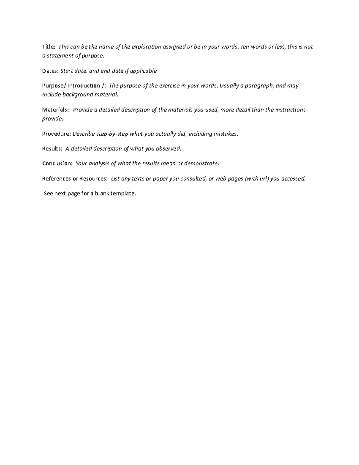Sample Lab Report Template - Title: This can be the name of the ...