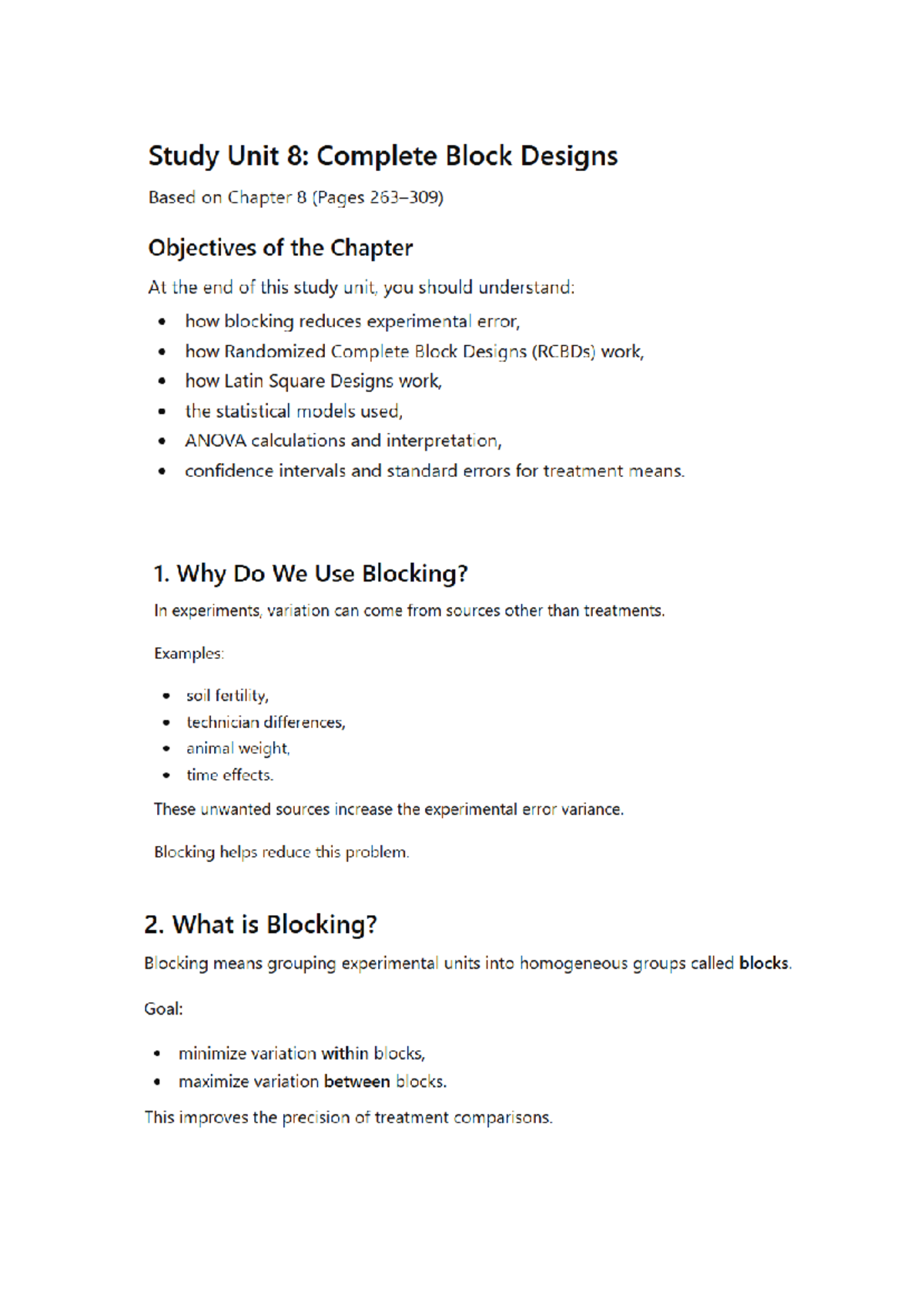 Chapter 8: Complete Block Designs and Statistical Models - Studocu