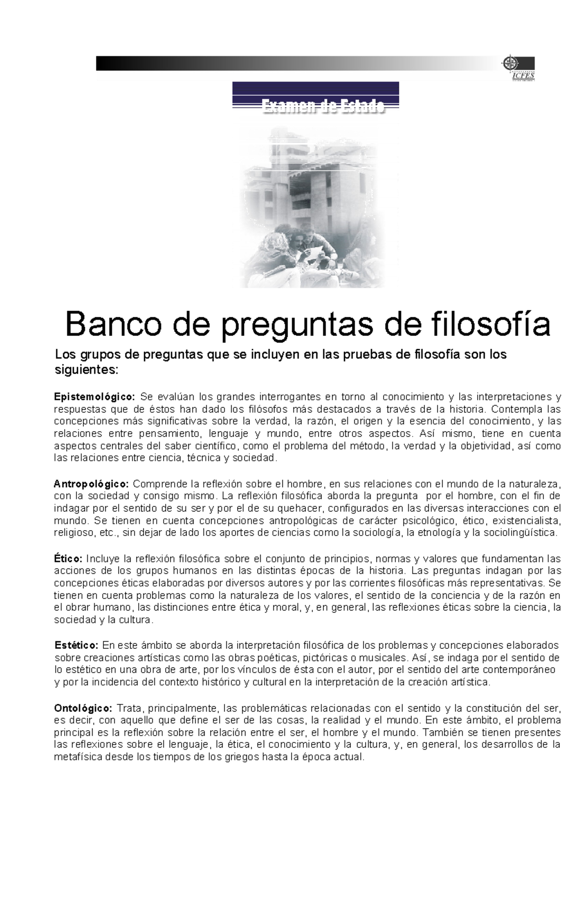 Banco de Preguntas de Filosofía Pre ICFES Grado 11 2024 - Document Preview