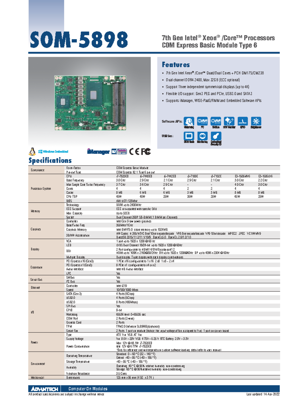 7th Gen Intel Cores COM Express Basic Module Type 6 Specs - Studocu