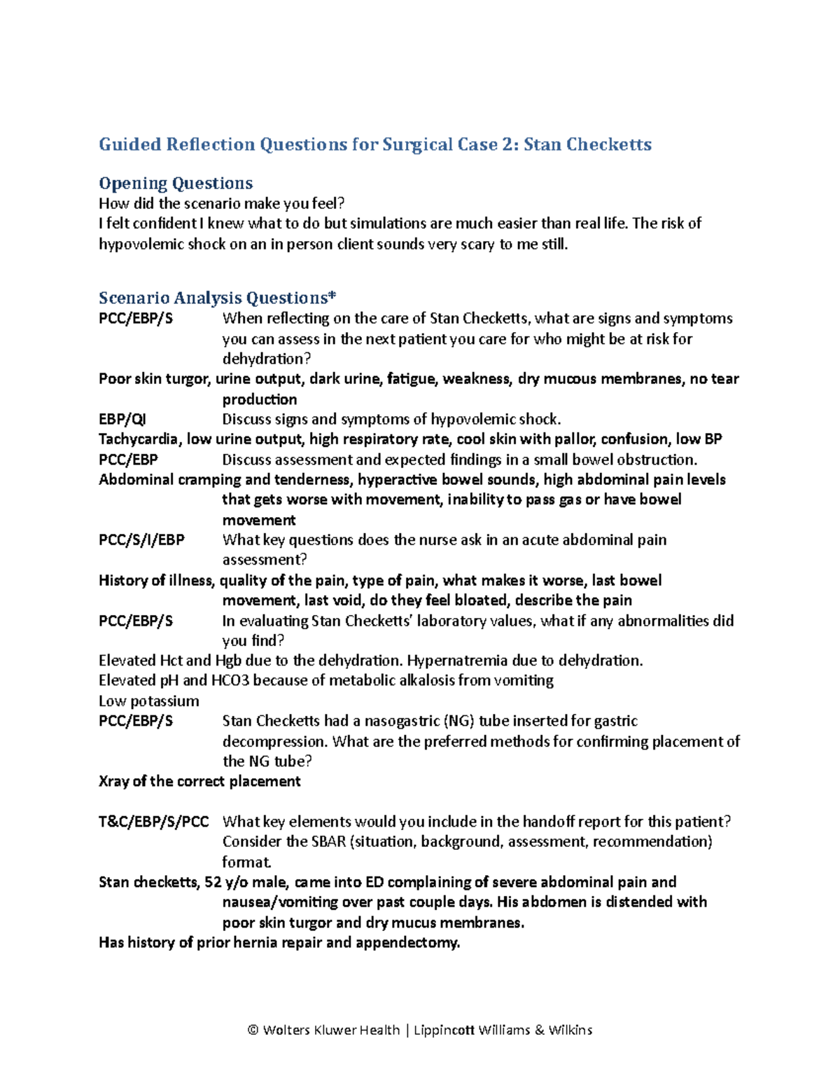 Surgical Case Study 2 Reflection: Insights from Stan Checketts - Studocu