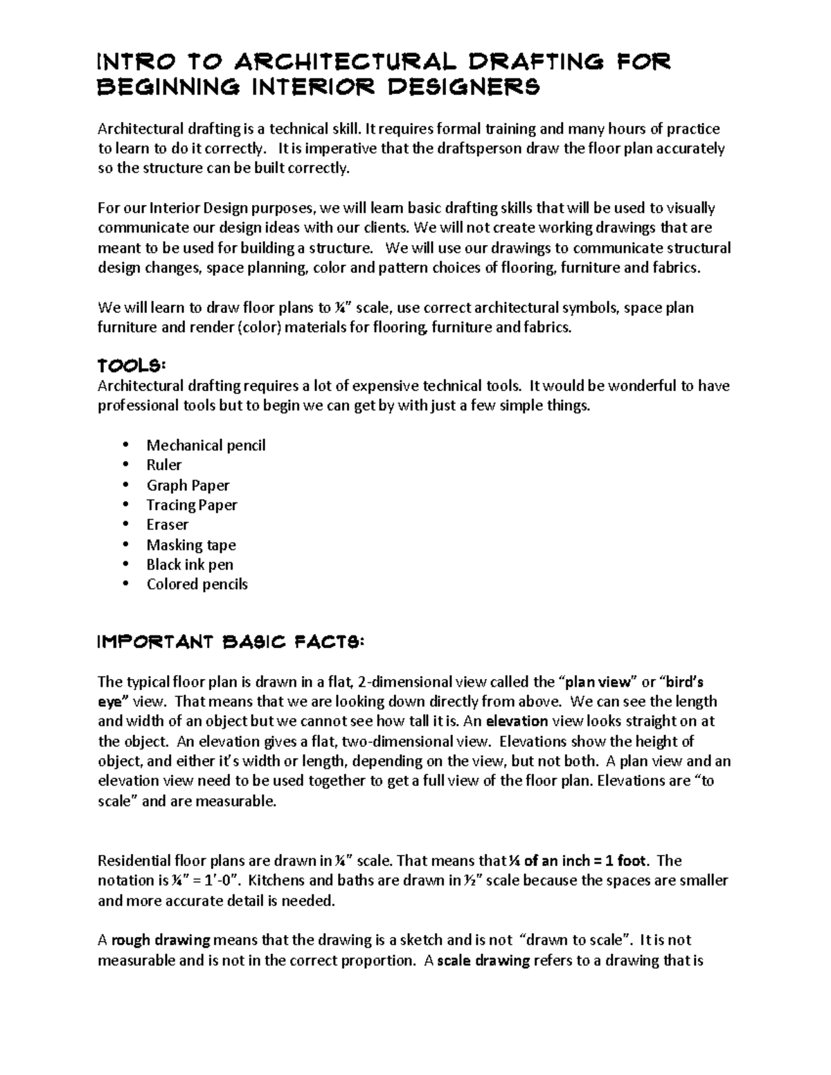 Intro arch drafting - Lecture Notes - Intro to Architectural Drafting ...