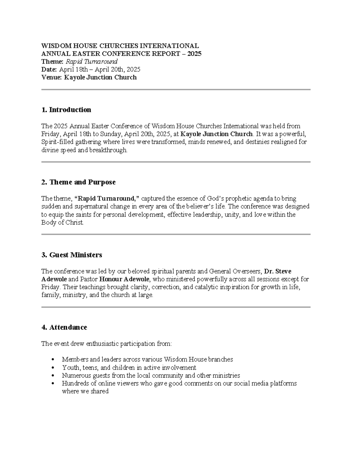 2025 Annual Easter Conference Report - Wisdom House Churches Intl - Studocu