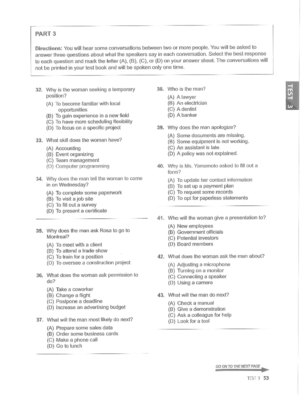 ĐỀ DỊCH PART 3 ETS 2022 TEST 3: Listening Comprehension Questions - Studocu
