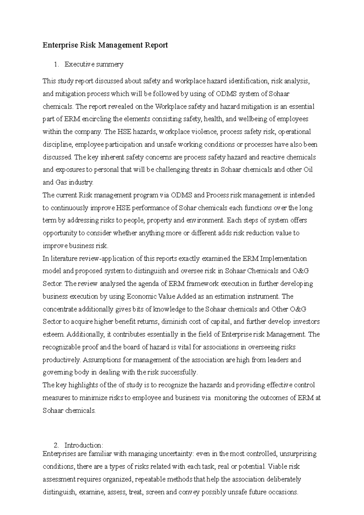 Enterprise Risk Management (ERM) Report: HSE Insights & Strategy - Studocu