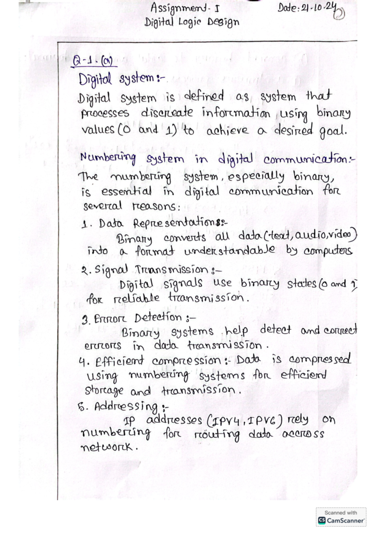 Assignment 1 - Digital System & Numbering Systems in Digital Logic ...