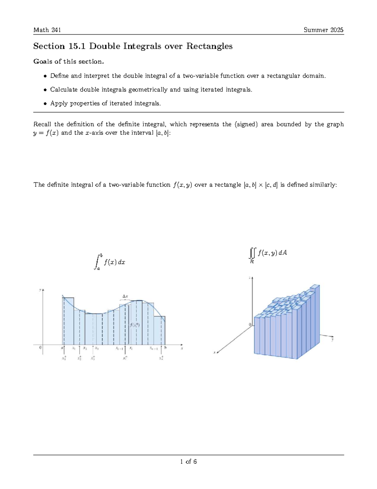 Math 241: Double Integrals over Rectangles - Summer 2025 - Studocu