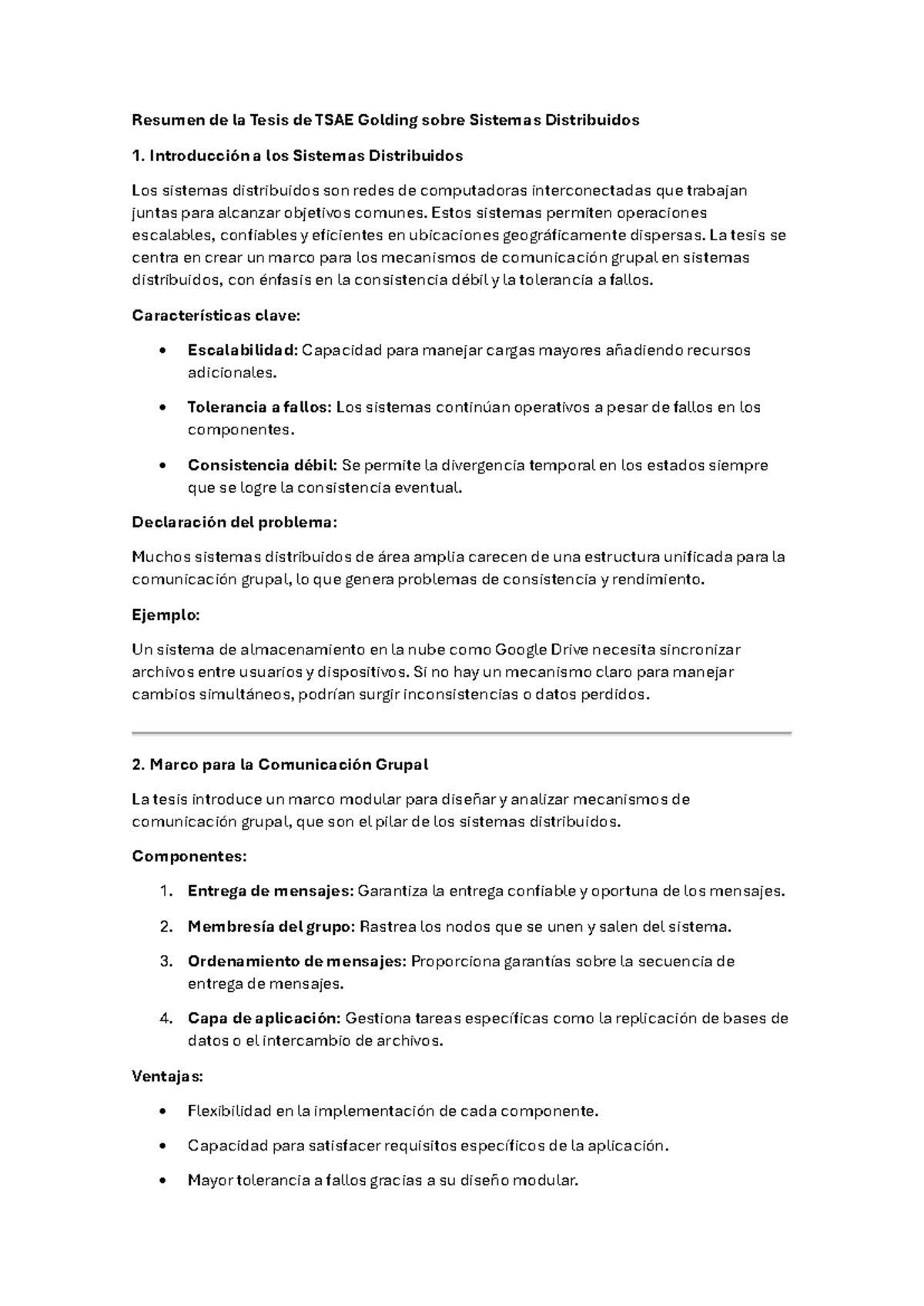 Resumen de la Tesis TSAE Golding sobre Sistemas Distribuidos y ...